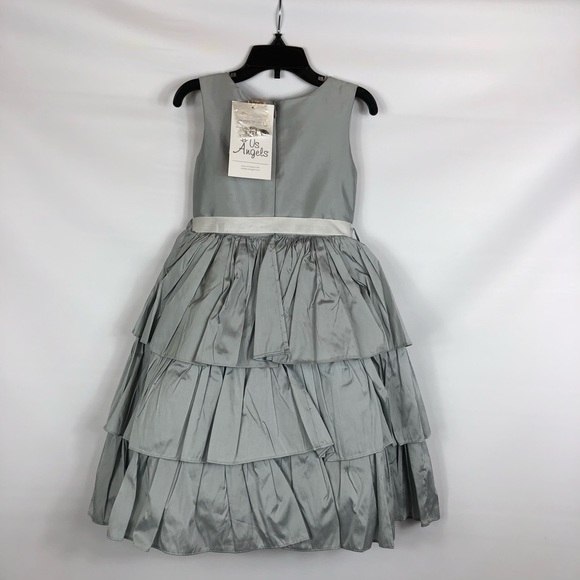 NWT US Angels Taffeta Silver Flower Girl Pageant Dress Size 5 - Picture 8 of 8